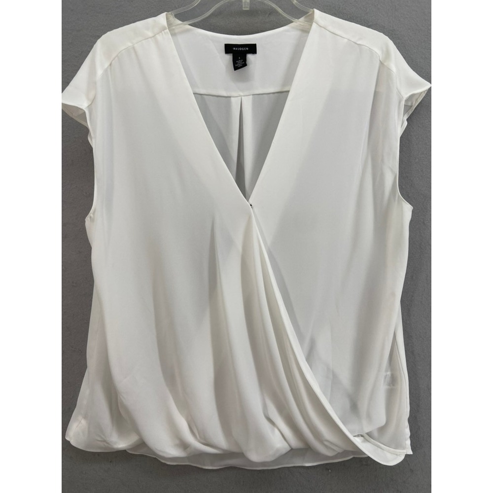 Halogen Shirt Womens‎ Sz L White Draped Wrap V Neck Sleeveless Blouse Top